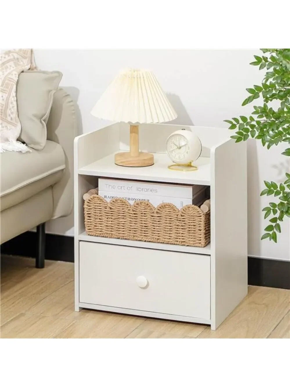 Neutral scalloped edge storage basket small woven bin for bathroom decor